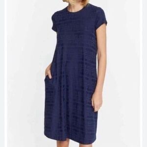 J. McLaughlin Textured Knit Jacquard Crew Neck Swing Dress Catalina Cloth Small